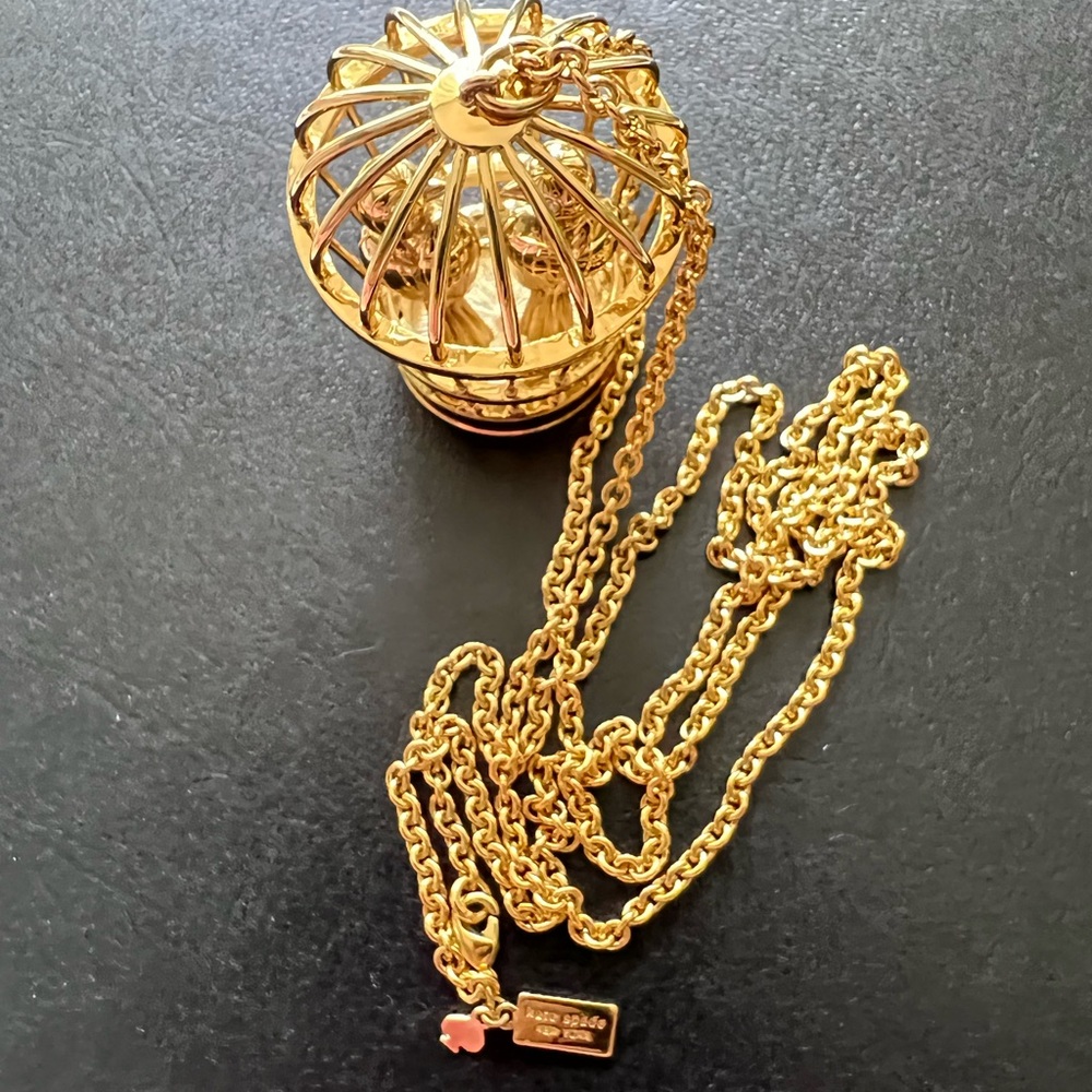 Kate Spade Lovebirds Caged Necklace Gold Plated